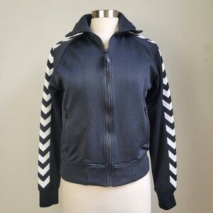 Hummel Girls Black White Chevron Sleeve High Roll Neck Zip Up Track Jacket Sz L